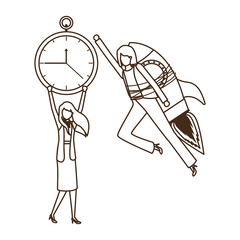 businesswomen with rocket and clock avatar character