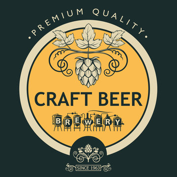illustration of label for craft beer in retro style
