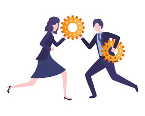 business couple with gear avatar character