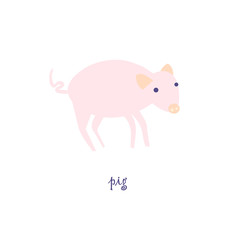 Cute pig vector color characters set. Sketch squirrel in pastel pink colour. Forest animal doodle drawing, isolated scandinavian cartoon kids book, textile, sticker, for web