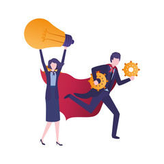 Fototapeta premium business couple with gear and light bulb