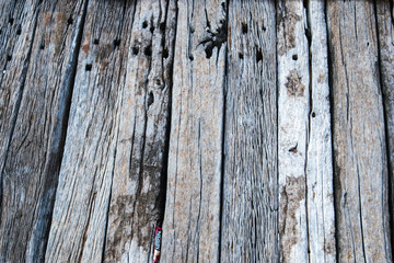 Old wood floor from the railroad tracks Caused by nature