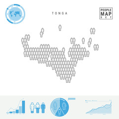 Tonga People Icon Map. Stylized Vector Silhouette of Tonga. Population Growth and Aging Infographics