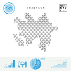 Azerbaijan People Icon Map. Stylized Vector Silhouette of Azerbaijan. Population Growth and Aging Infographics