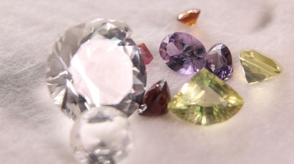 Macro close up of flawed cut and polished gemstones