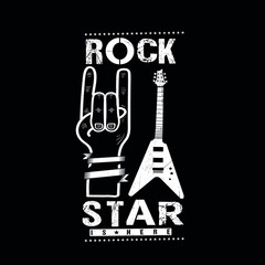 rock and roll hand rockstar is here guitar music poster kids apparel distressed