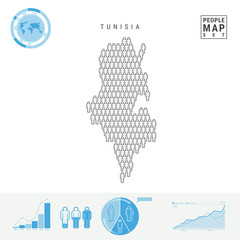 Tunisia People Icon Map. Stylized Vector Silhouette of Tunisia. Population Growth and Aging Infographics
