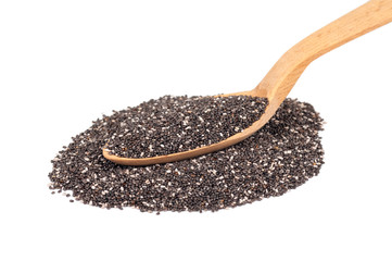 chia seeds in a wooden spoon, isolated