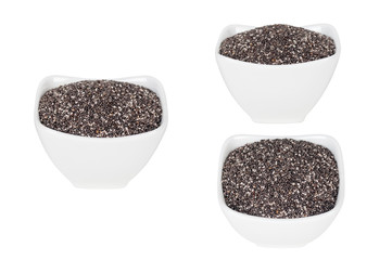 set chia seeds in a white ceramic plate, isolated