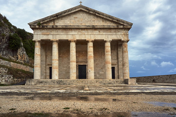 Fototapeta premium Pediment and columns of the church St.George in Corfu .