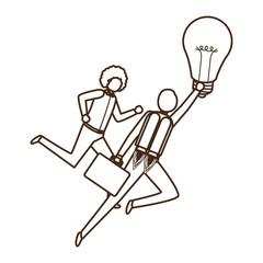 businessmen with rocket and light bulb character