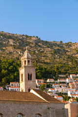 Fototapeta na wymiar An old church tower in Dubrovnik on sunset