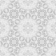 Silver mandala seamless pattern on white background. Abstract luxury texture.