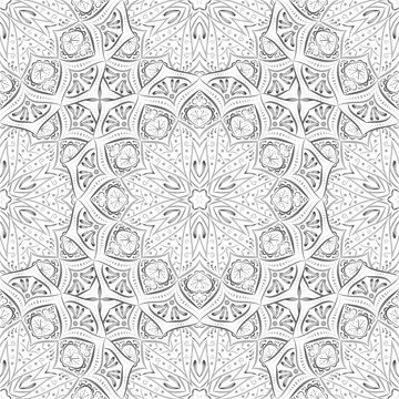Silver mandala seamless pattern.