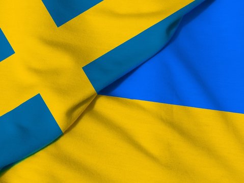 Two flags. Kingdom of Sweden and Ukraine