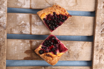 delicious piece of strawberry and blueberry pie