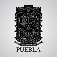 Obraz premium Silhouette of of Puebla Coat of Arms. Mexican State. Vector illustration