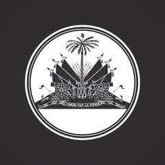 Rounded white Haiti coat of arms emblem on black background