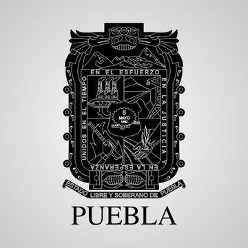 Silhouette of of Puebla Coat of Arms. Mexican State. Vector illustration