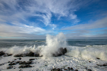 Crashing waves on the central California coast in winter