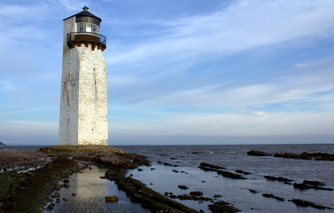 Southerness Lighthouse in Dumfries and Galloway, Scotland. 