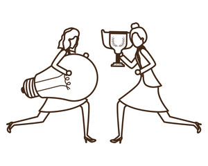 businesswomen with trophy and light bulb character