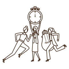 businesswomen with clock and light bulb character