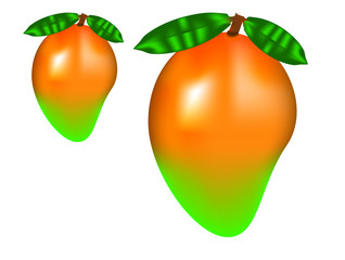 Ripe mango with green leaf 