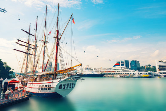 landscape image with Luxury tall Ship