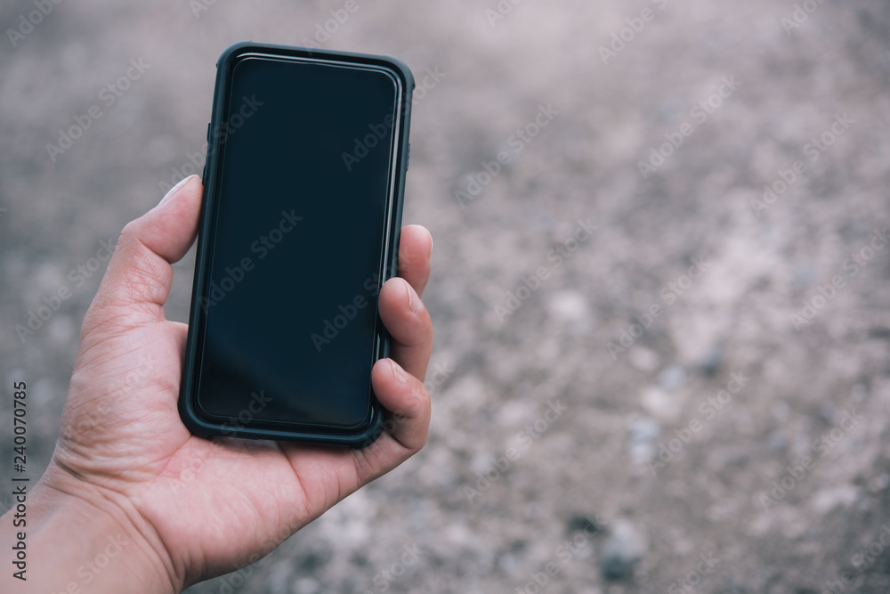 Aufkleber close up of hand person using smart-phone mock up