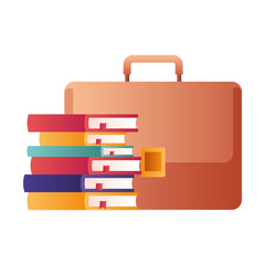 suitcase with stack of books isolated icon