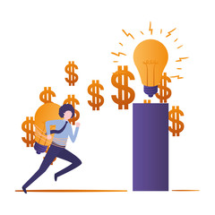 businessman running with light bulb avatar character