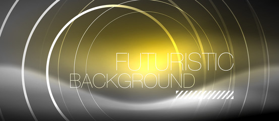 Neon circles abstract background, shiny lines