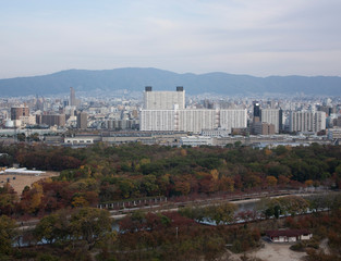 Kyoto city district Japan, lake and Japanese city park