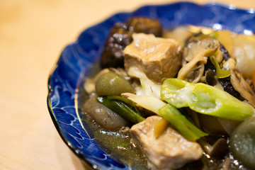 Imoni in a dish (Imoni is a type of taro and meat soup eaten traditionally in the autumn in the Northeast region of Japan)