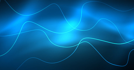 Glowing abstract wave on dark, shiny motion, Christmas and New Year magic space light. Techno abstract background