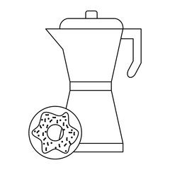 coffee kettle and donut in black and white