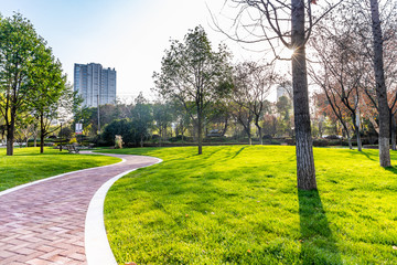 modern building and beautiful park, china