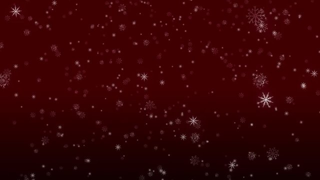 Perfectly seamless (no fade at the end) loop features ornately detailed snowflakes falling over a deep red gradient background.