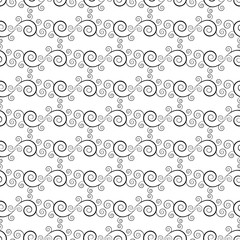 Black abstract spiral seamless pattern. Fashion graphic background design. Modern stylish abstract texture. Monochrome template for prints, textiles, wrapping, wallpaper, website Vector illustration.