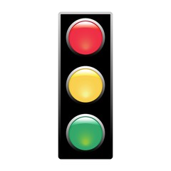 Stoplight sign. Icon traffic light on white background. Symbol regulate movement safety and warning. Electricity semaphore regulate transportation on crossroads urban road. Flat vector illustration