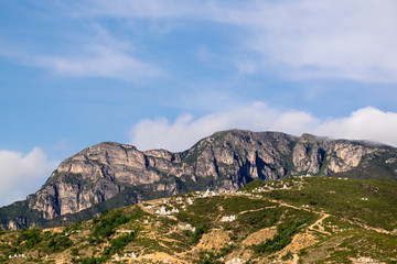 landscape with mountains and blue sky
