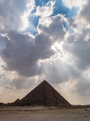 Beautiful light beams over the great pyramids in Egypt