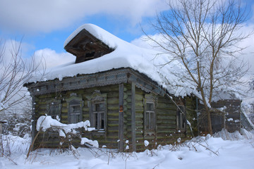 Old abandoned house in winter. No master. Russia, Moscow region.