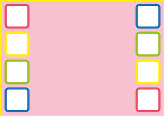 eight rounded squares with white background inside, left and right column, pink background