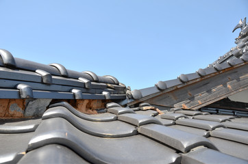 Tiled roof damaged by disaster
