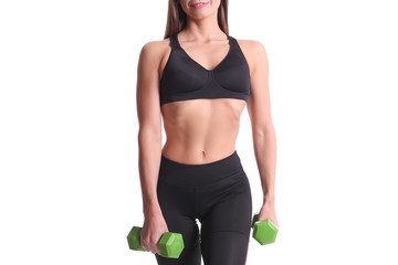 fitness woman working out with dumbbells