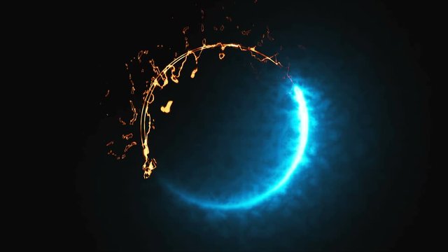 Bright dymanic fire and ice ring in space, this is opposite symbol, 3d rendering, computer generated background