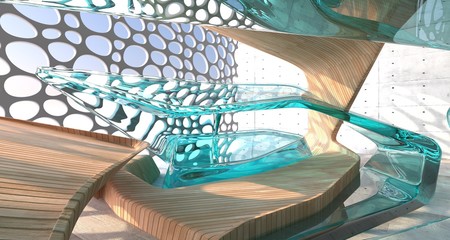 Obraz premium Empty dark abstract concrete and wood smooth interior. Architectural background. 3D illustration and rendering