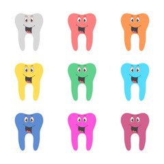 Smiling tooth icon, Tooth logo, color set